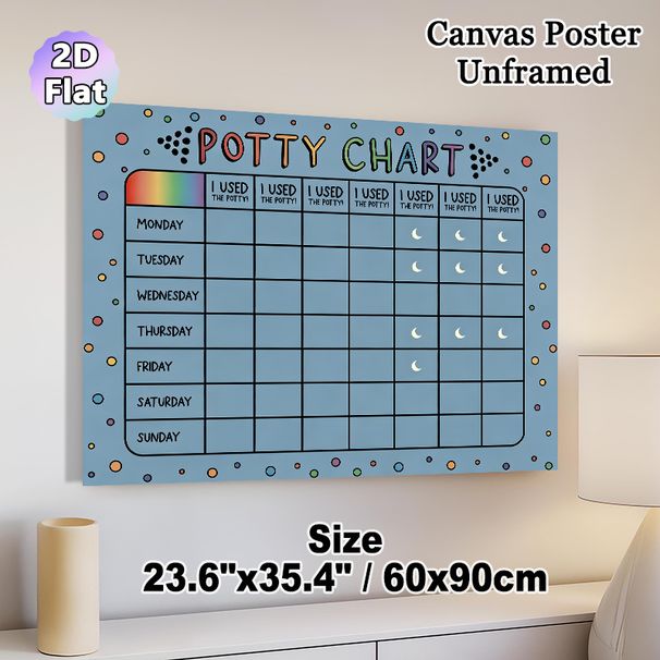 Potty Chart Painting Poster, Playful Colorful Dotted Style With Weekly Potty Tracking Grid Poster, Aids In Potty Training Progress Monitoring, Ideal_maomaolike.com