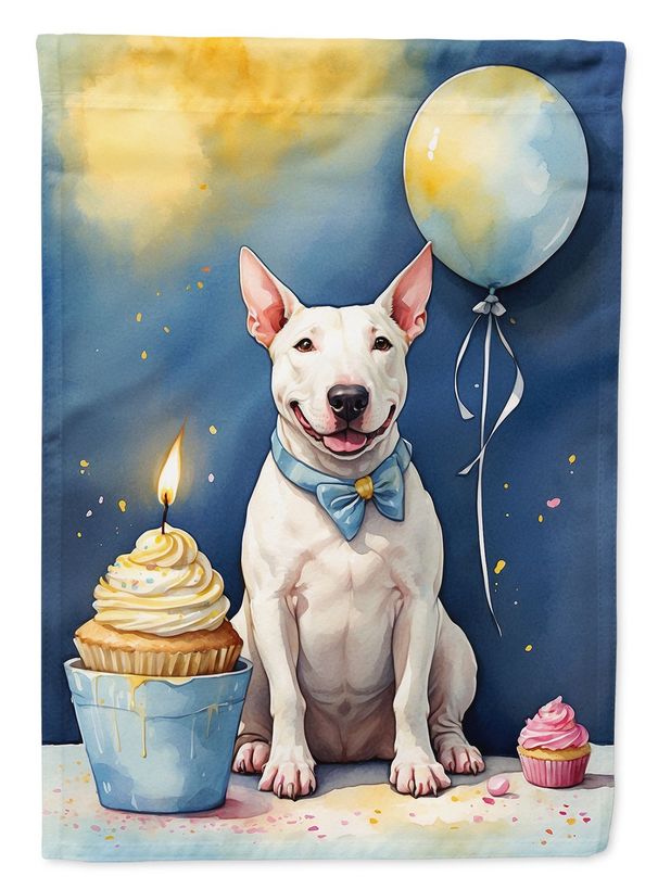 Bull Terrier Happy Birthday House Flag Large Porch Sleeve Pole Decorative Outside Yard Banner Artwork Wall Hanging, Polyester, House Size, Multicolor_maomaolike.com