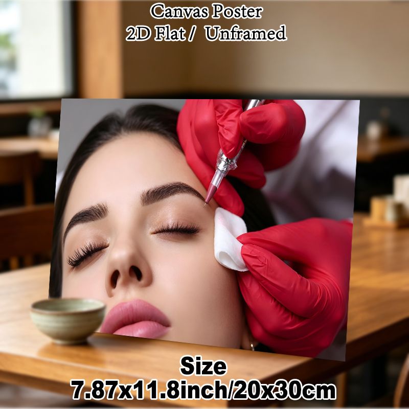 Microblading Eyebrow Painting Poster, Realistic Professional Permanent Makeup Scene Poster, Vivid Beauty Procedure Showcase Ideal For Beauty Salons_maomaolike.com