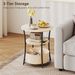 Round Side Table With Charging Station, 3-Tier End Table With Fabric Storage Bag And Shelf, Natural Wood_maomaolike.com