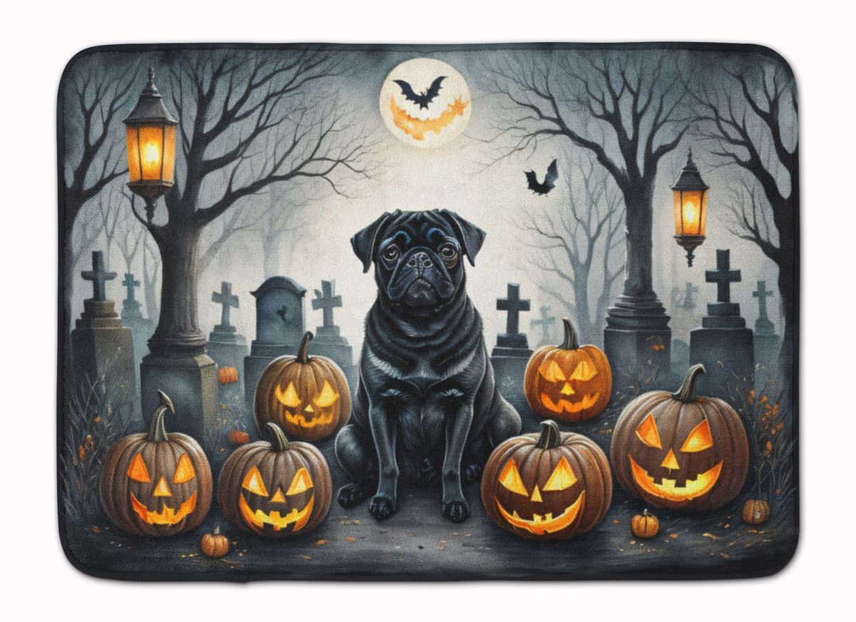 Black Pug Spooky Halloween Memory Foam Kitchen Mat Machine Washable Anti-Fatigue Mat Cushion Comfort Bath Mat Or Kitchen Rug_maomaolike.com