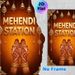 Mehendi Station Themed Painting Poster, Ornate Traditional Indian Style Poster, Features Intricate Henna Art & Golden Decorative Elements, Ideal For_maomaolike.com