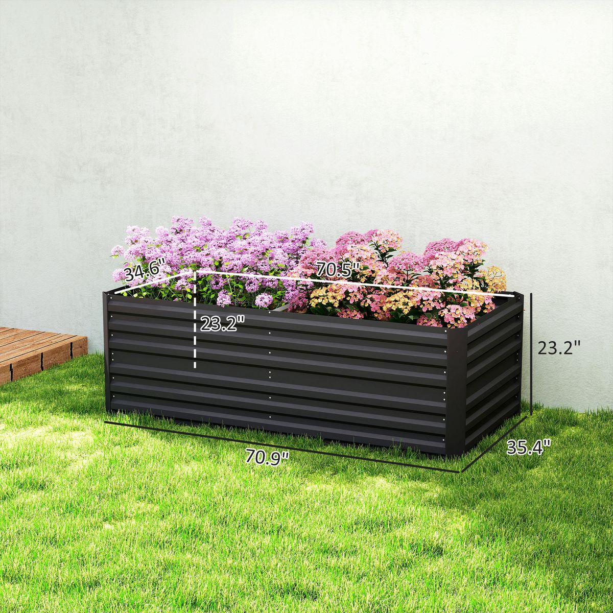 Galvanized Raised Garden Bed, Steel Outdoor Planters With Reinforced Rods, 71" X 36" X 23", Black_maomaolike.com