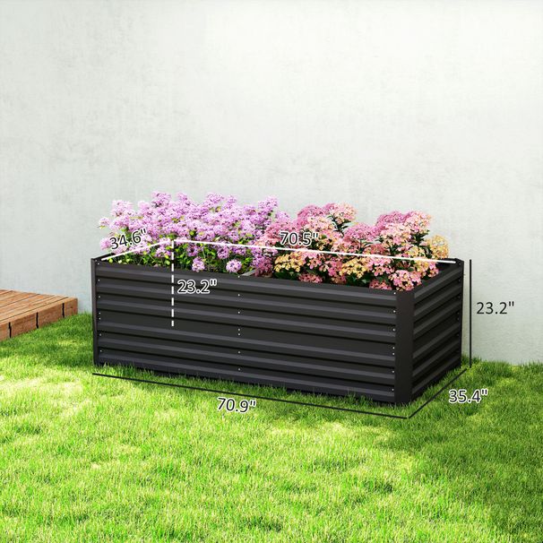 Galvanized Raised Garden Bed, Steel Outdoor Planters With Reinforced Rods, 71" X 36" X 23", Black_maomaolike.com