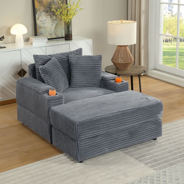 sofa With 2 Toss Pillows And A Ottoman ,Comfy Sofa- Deep Seat Couch For Living Room_maomaolike.com