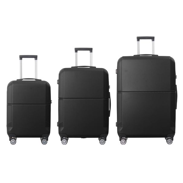 BLACK 3-Piece Premium ABS Luggage Set-20", 24", And 28" Suitcases With Multi-Position Handle, Silent Spinner Wheels, And TSA-Approved Lock-Durable, Stylish, And Spacious Travel Gear_maomaolike.com