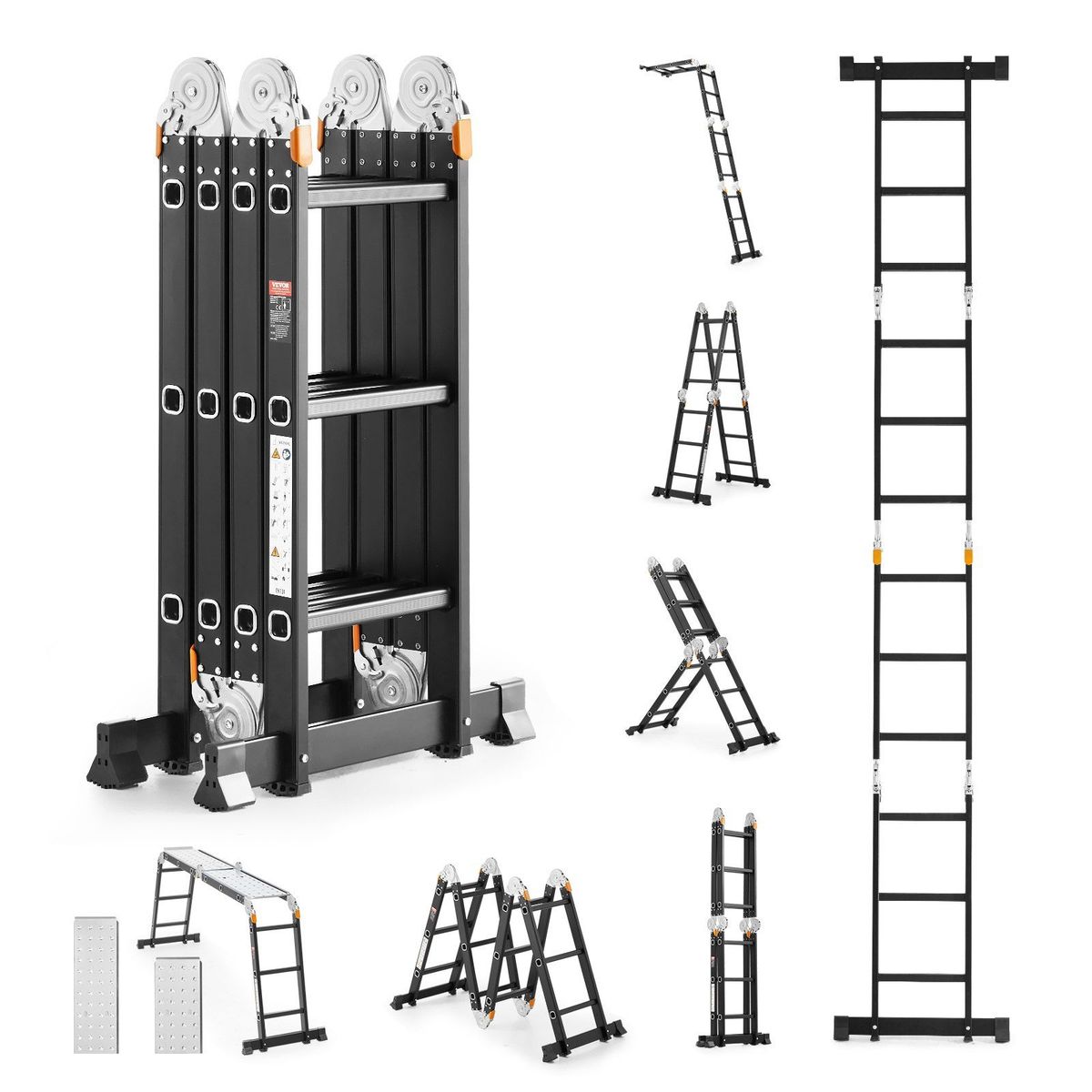 Multi-Purpose Folding Ladder 7-in-1 3 Step 12ft With Scaffolding Plank_maomaolike.com