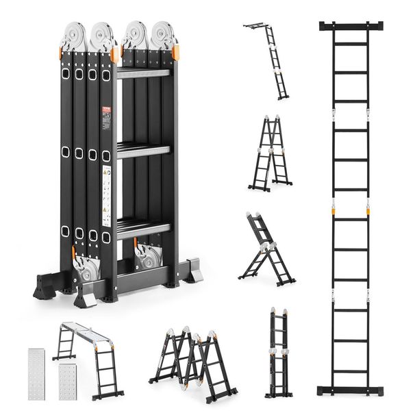 Multi-Purpose Folding Ladder 7-in-1 3 Step 12ft With Scaffolding Plank_maomaolike.com