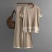 Women's Clothing contrast striped split short sleeved sweater + high waisted slim wide leg pants trousers fashionable casual two piece suit_maomaolike.com