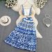 Women's Clothing Casual Celadon Print Camisole Two piece Set High Waist Slim A Line Swing Skirt Summer_maomaolike.com