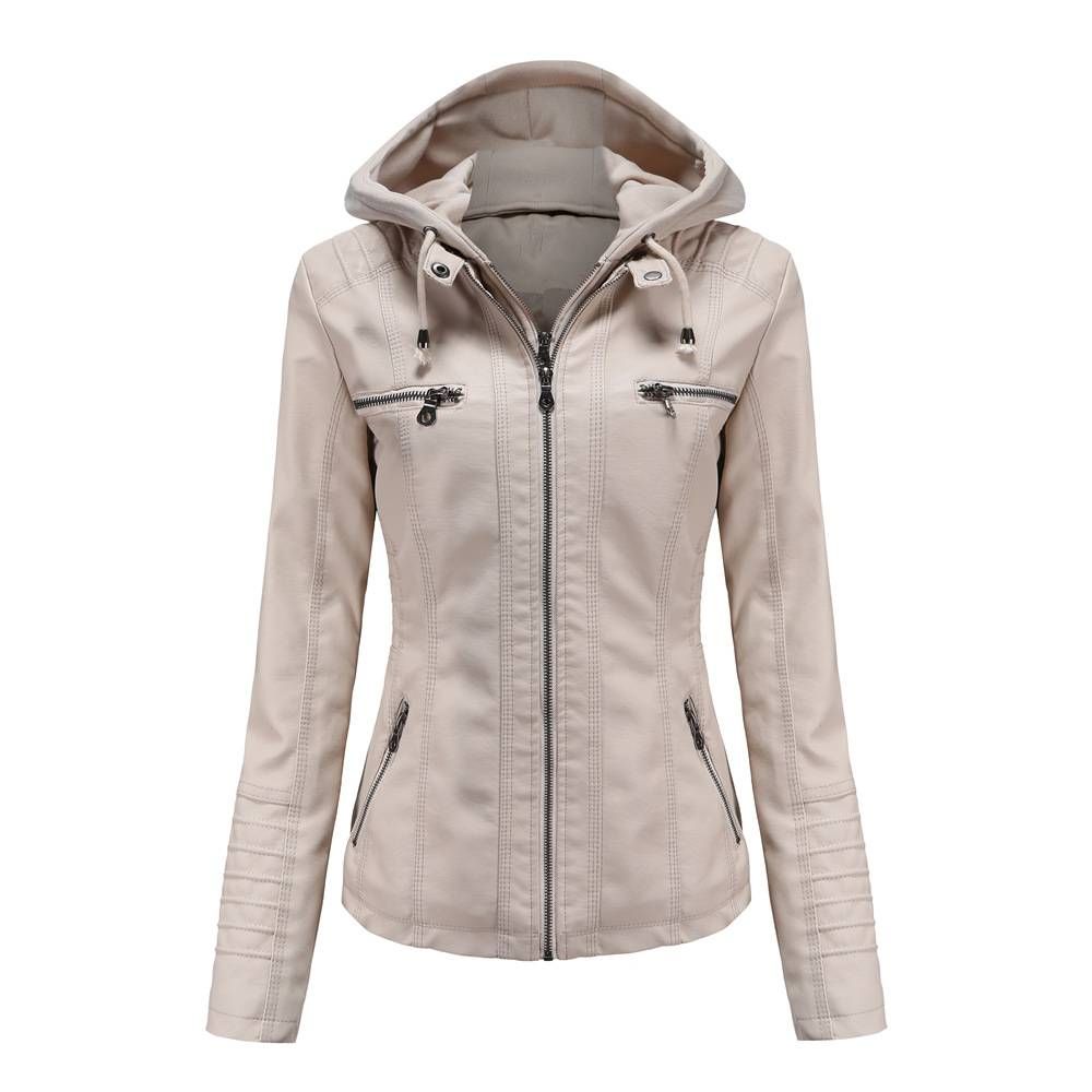 Hooded leather jacket two-piece set can remove oversize leather jacket female PU washed leather_maomaolike.com