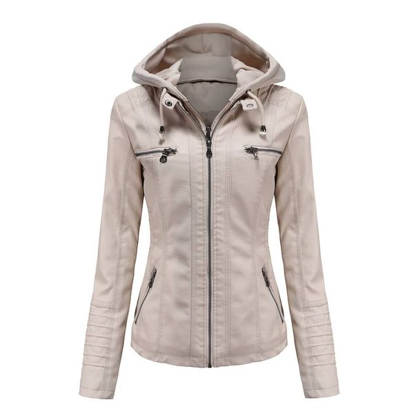 Hooded leather jacket two-piece set can remove oversize leather jacket female PU washed leather_maomaolike.com
