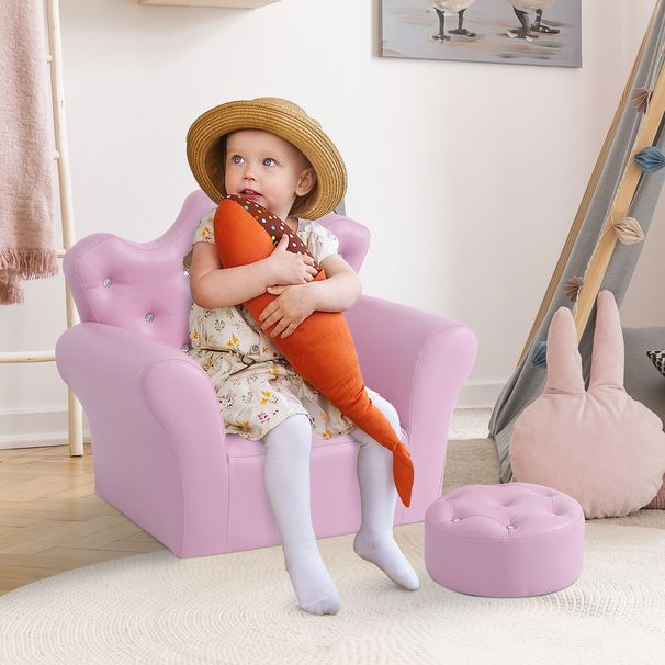 Kids Sofa Set With Footstool, Princess Sofa With Diamond Decoration_maomaolike.com