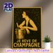 Champagne & Vintage Lady Painting Poster, Elegant Art Deco Style Poster, Retro Dark-toned Design With Graceful Lady And Champagne Bucket, Suitable For_maomaolike.com