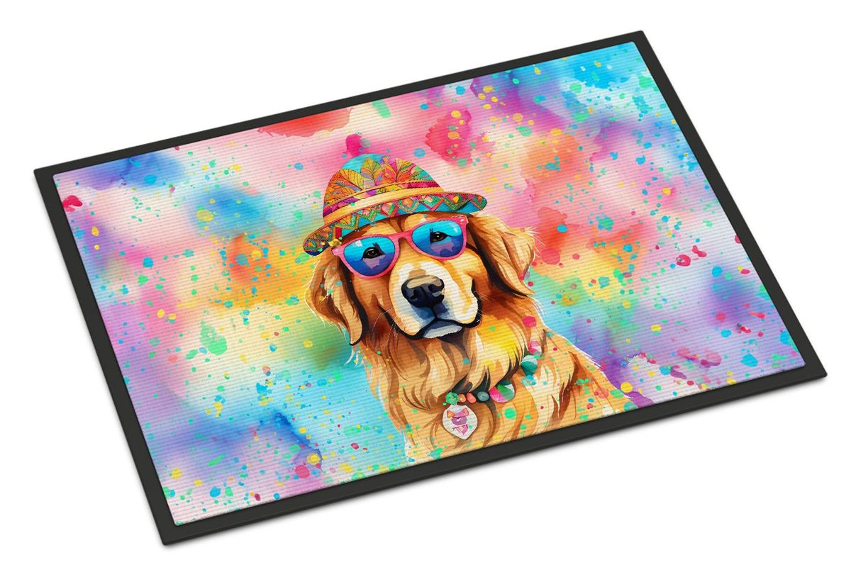 Golden Retriever Hippie Dawg Doormat Front Door Mat Indoor Outdoor Rugs For Entryway, Non Slip Washable Low Pile, 24H X 36W_maomaolike.com