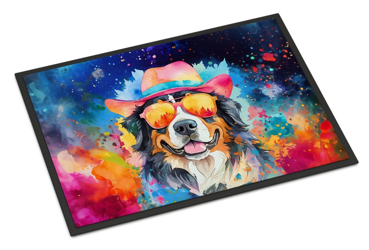 Bernese Mountain Dog Hippie Dawg Doormat Front Door Mat Indoor Outdoor Rugs For Entryway, Non Slip Washable Low Pile, 24H X 36W_maomaolike.com