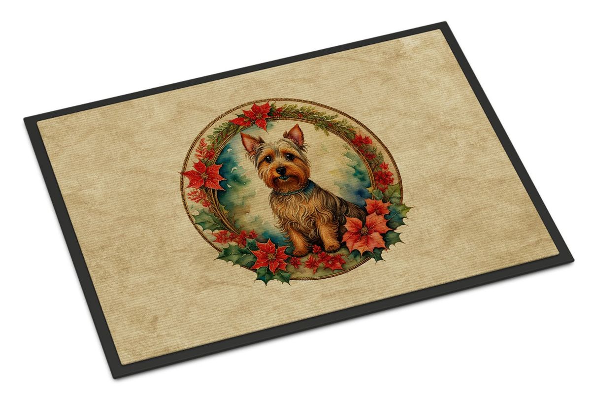 Australian Terrier Christmas Flowers Doormat Front Door Mat Indoor Outdoor Rugs For Entryway, Non Slip Washable Low Pile, 24H X 36W_maomaolike.com