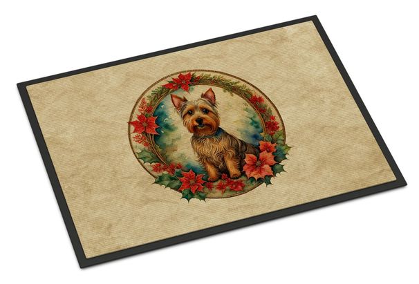 Australian Terrier Christmas Flowers Doormat Front Door Mat Indoor Outdoor Rugs For Entryway, Non Slip Washable Low Pile, 24H X 36W_maomaolike.com