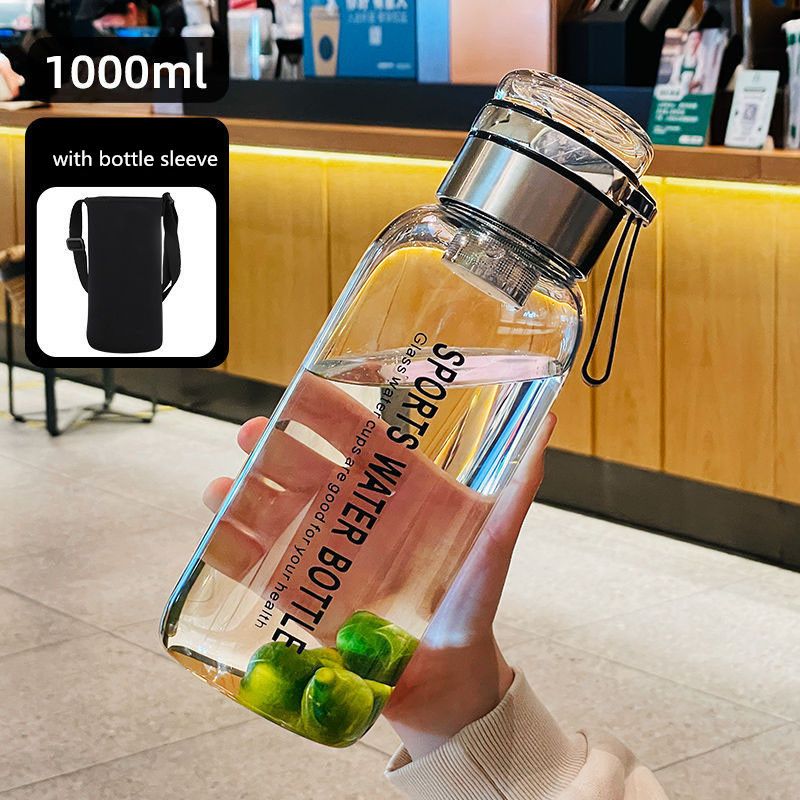 1.0 L Large Water Bottle Cloth Sleeve Borosilicate Glass Drinking Bottles With Tea Infuse Portable Outdoor Tour Cup_maomaolike.com