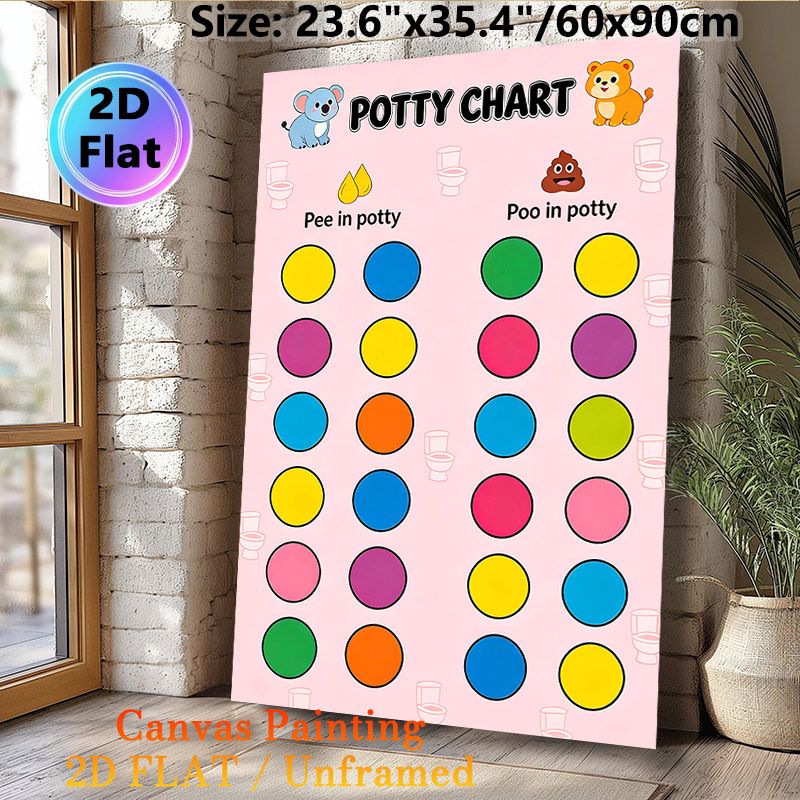 Potty Chart Painting Poster, Cute Cartoon Animal & Vibrant Color Dot Design Poster, Practical Aid For Toilet Training, Ideal For Bathroom_maomaolike.com