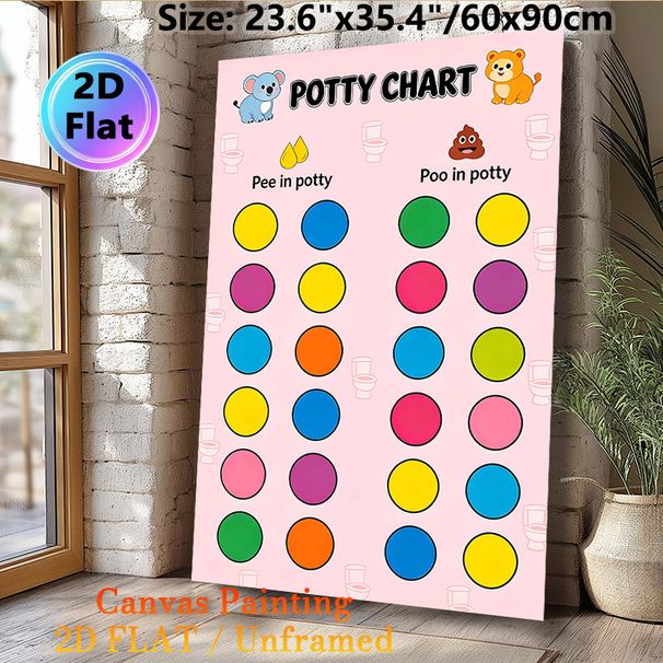 Potty Chart Painting Poster, Cute Cartoon Animal & Vibrant Color Dot Design Poster, Practical Aid For Toilet Training, Ideal For Bathroom_maomaolike.com