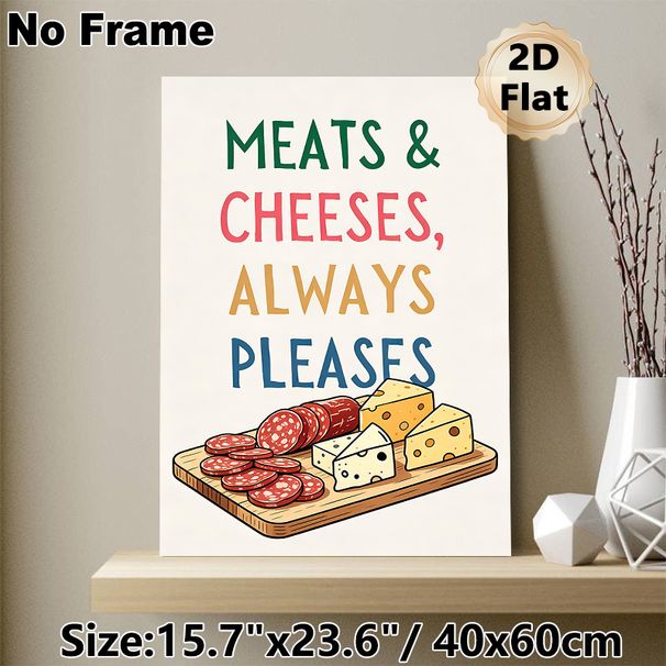 Meats & Cheeses Themed Painting Poster, Colorful Cartoon-style Charcuterie Platter Poster, Playful Food-themed Decor Ideal For Kitchen And Dining Room_maomaolike.com
