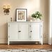 3-Door Buffet Cabinet With Storage, Bohemian Sideboard With Adjustable Shelves, Wood Credenza Cabinet, Console Table For Bedroom, Living Room, Dining Room, Hallway, Grayish-White_maomaolike.com