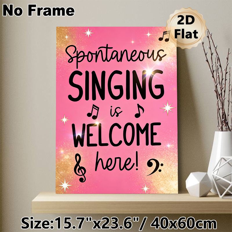 Singing Quote Music-themed Painting Poster, Sparkly Pink-toned With Musical Notes And Playful Lettering Poster, Cheerful Decor Ideal For Music Room_maomaolike.com