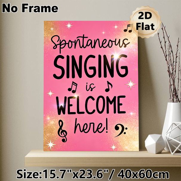 Singing Quote Music-themed Painting Poster, Sparkly Pink-toned With Musical Notes And Playful Lettering Poster, Cheerful Decor Ideal For Music Room_maomaolike.com
