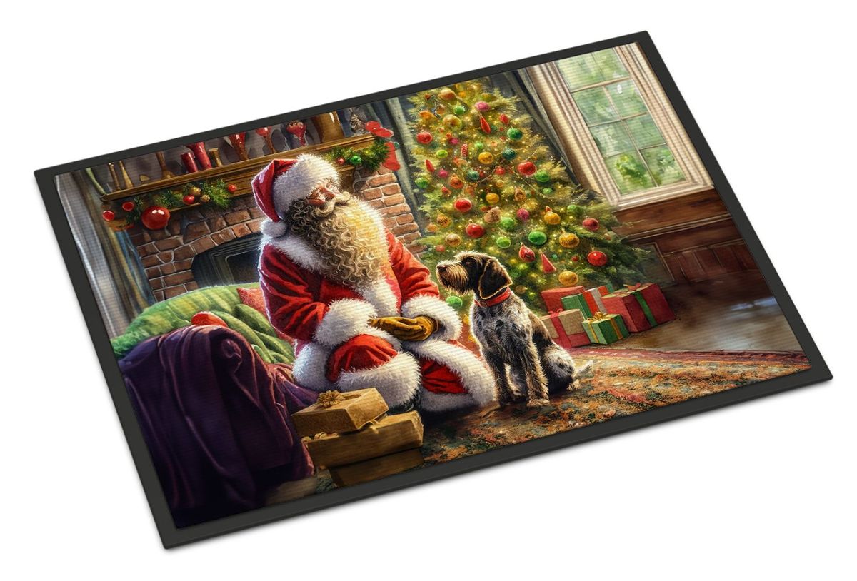 Wirehaired Pointing Griffon And Santa Claus Doormat Front Door Mat Indoor Outdoor Rugs For Entryway, Non Slip Washable Low Pile, 24H X 36W_maomaolike.com