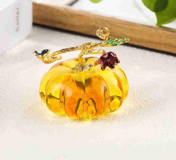 2.5" Glass Pumpkin Figurine Collectible Halloween Thanksgiving Glass Pumpkin Paperweight Fall Harvest Pumpkin Decorations For Home_maomaolike.com