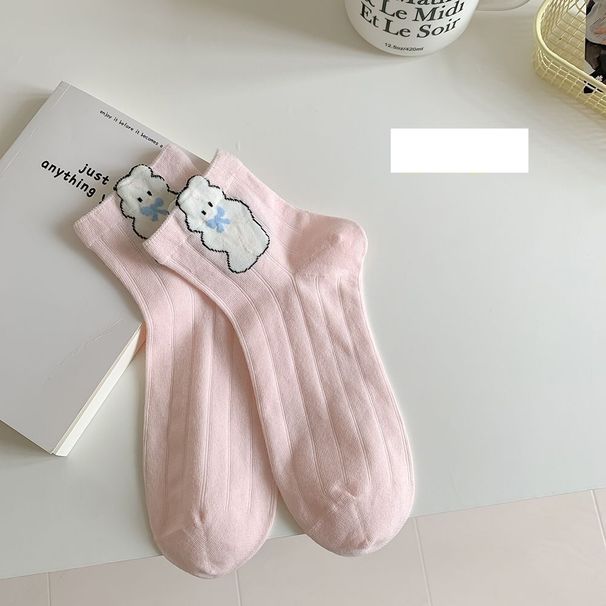 Unisex Cute Little Bear Girl Medium Socks Cartoon Thin Girl White Socks Ins Student Sports Short Socks_maomaolike.com