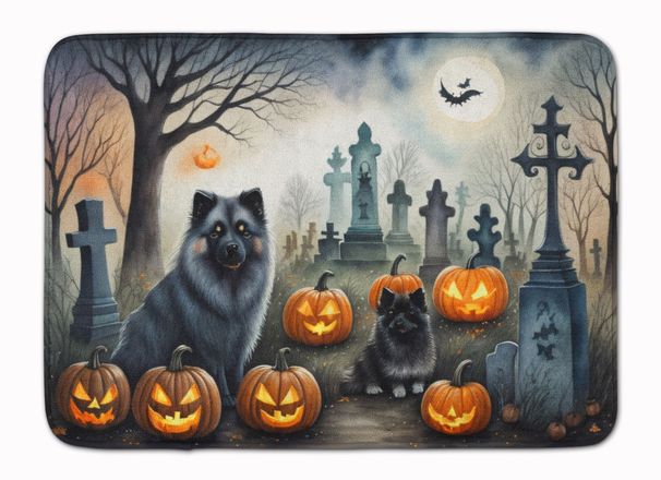 Keeshond Spooky Halloween Memory Foam Kitchen Mat Machine Washable Anti-Fatigue Mat Cushion Comfort Bath Mat Or Kitchen Rug_maomaolike.com