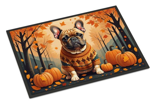 Fawn French Bulldog Fall Doormat Front Door Mat Indoor Outdoor Rugs For Entryway, Non Slip Washable Low Pile, 24H X 36W_maomaolike.com