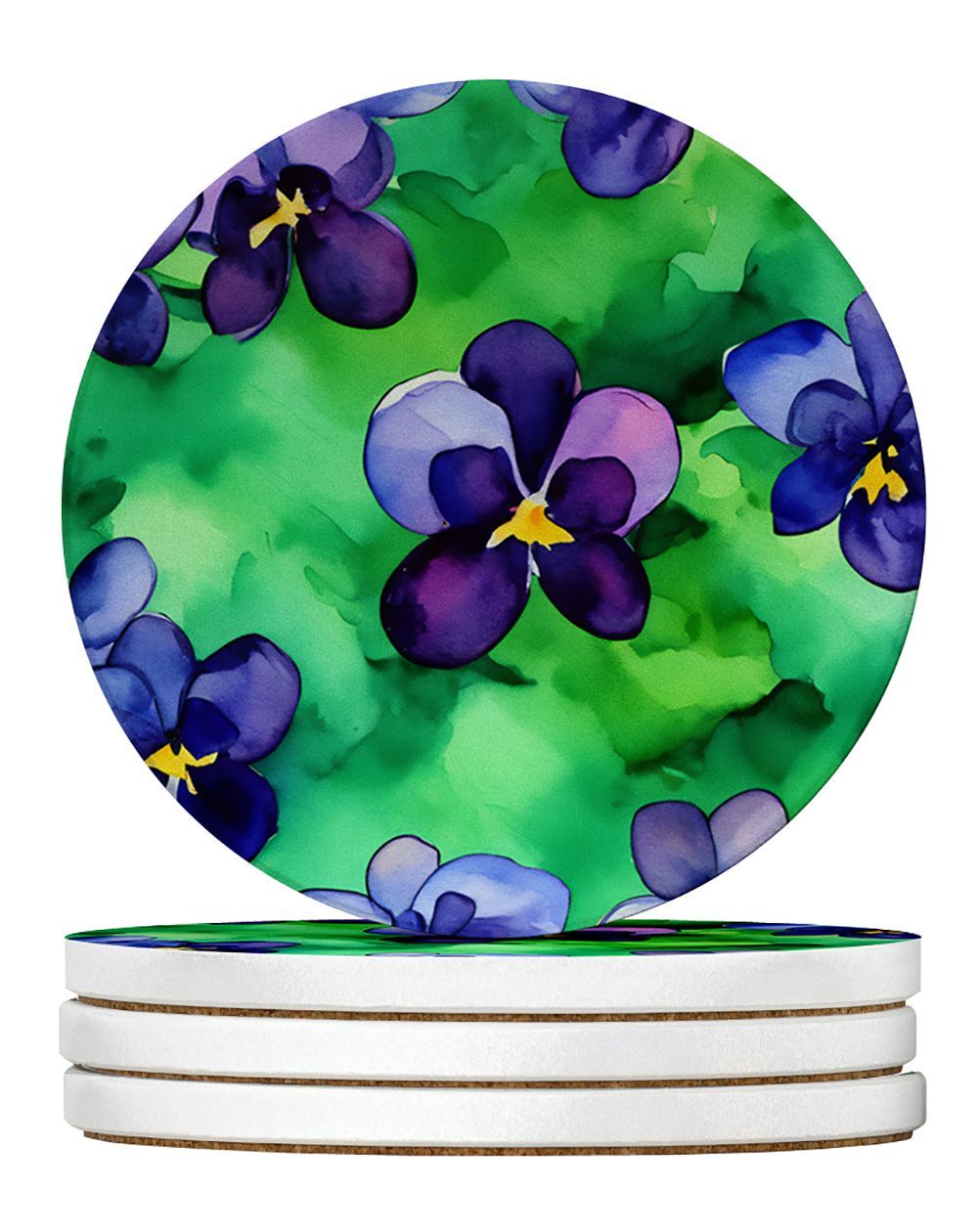 Wisconsin Wood Violets In Watercolor Large Sandstone Coasters Pack Of 4 Absorbent Round Coasters Decor Gifts For Men Or Women, 4 In, Multicolor_maomaolike.com