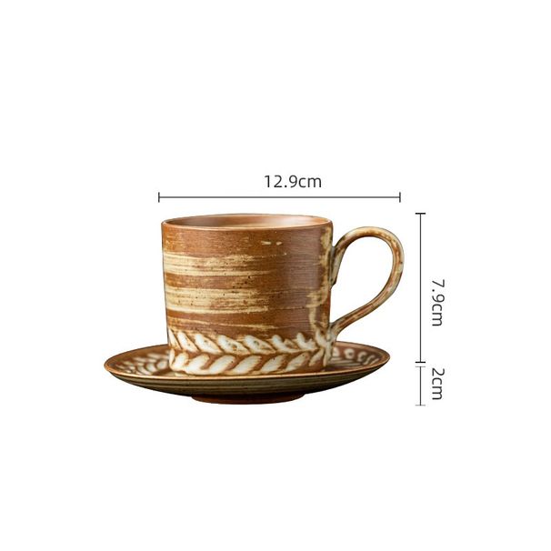 Wheat Patterned Coffee Cup And Plate Set For Home Use, Retro European Style Cappuccino Latte Cup, Fancy Coffee Latte Cup_maomaolike.com