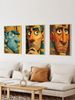 Triptych Of Ancient Egyptian Pharaohs, Ancient Egyptian Civilisation, Vibrant Cartoon Art, Gold, Turquoise And Burnt Orange_maomaolike.com
