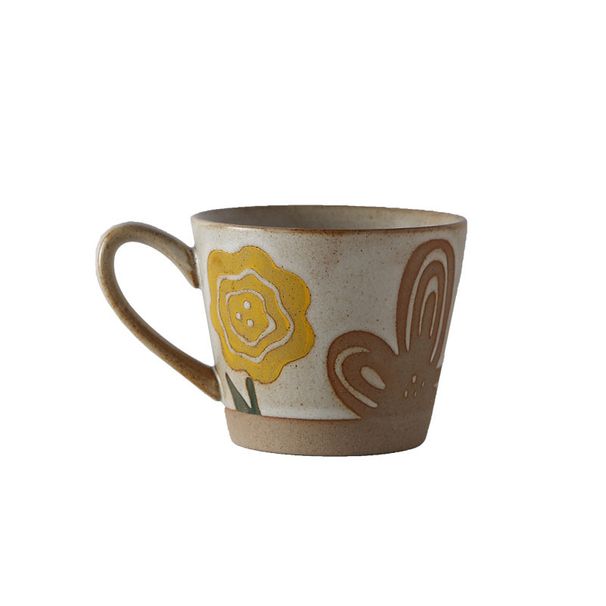 Roughware Coffee Mug Vintage Ceramic Handmade Painted Oatmeal Breakfast Cup_maomaolike.com