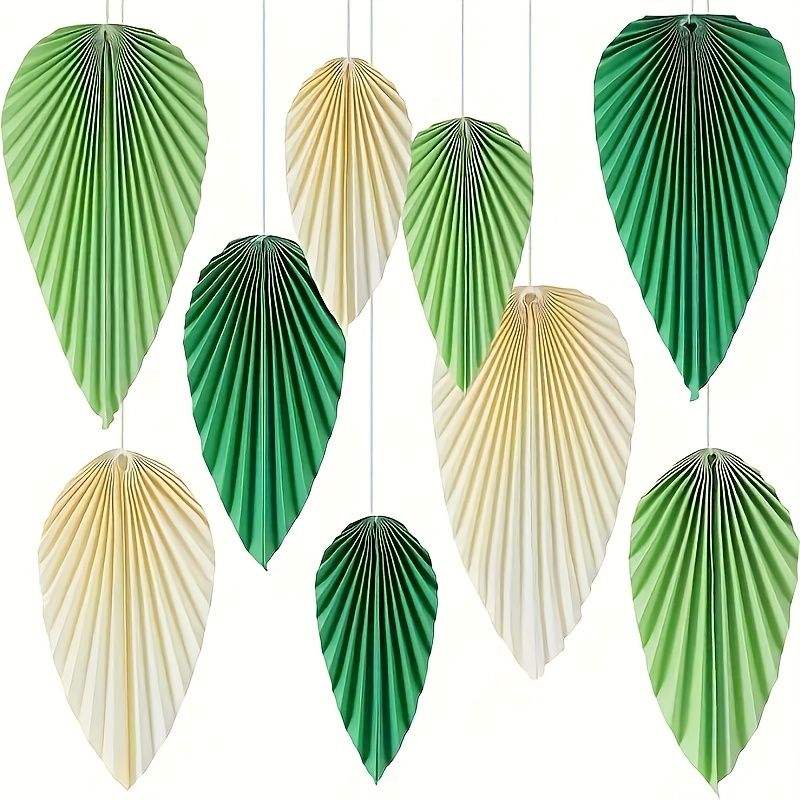 9Pcs Mixed Spring Shaped Paper Fans, Jungle Hanging Leaves For Wedding, Birthday, Graduation And Easter Decor_maomaolike.com