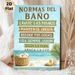 Spanish Bathroom Rules Painting Poster, Coastal-themed Serene Beach Scene With Bath Essentials Poster, Clearly Displays Bathroom Guidelines, Suitable_maomaolike.com