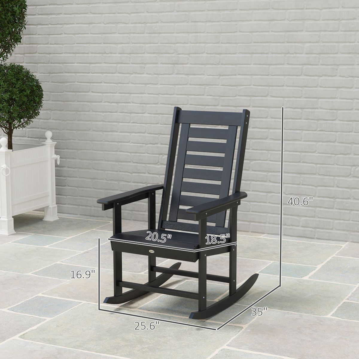 2 Pieces Outdoor Rocking Chairs, HDPE Patio Rockers With 28" High Back, Wide Armrests For Porch Backyard, Black_maomaolike.com