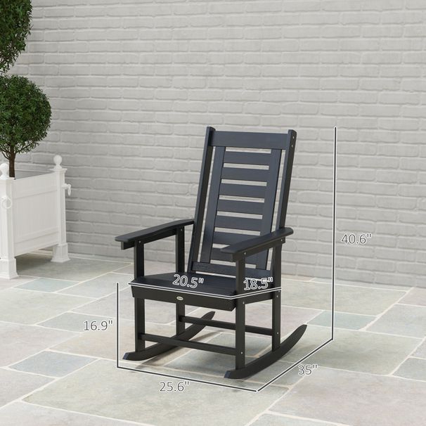 2 Pieces Outdoor Rocking Chairs, HDPE Patio Rockers With 28" High Back, Wide Armrests For Porch Backyard, Black_maomaolike.com