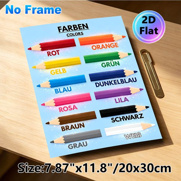 German Color Learning Painting Poster, Bright Sparkling Colored Pencil Design Poster, Supports German Color Term Study, Suitable For Language Learning_maomaolike.com