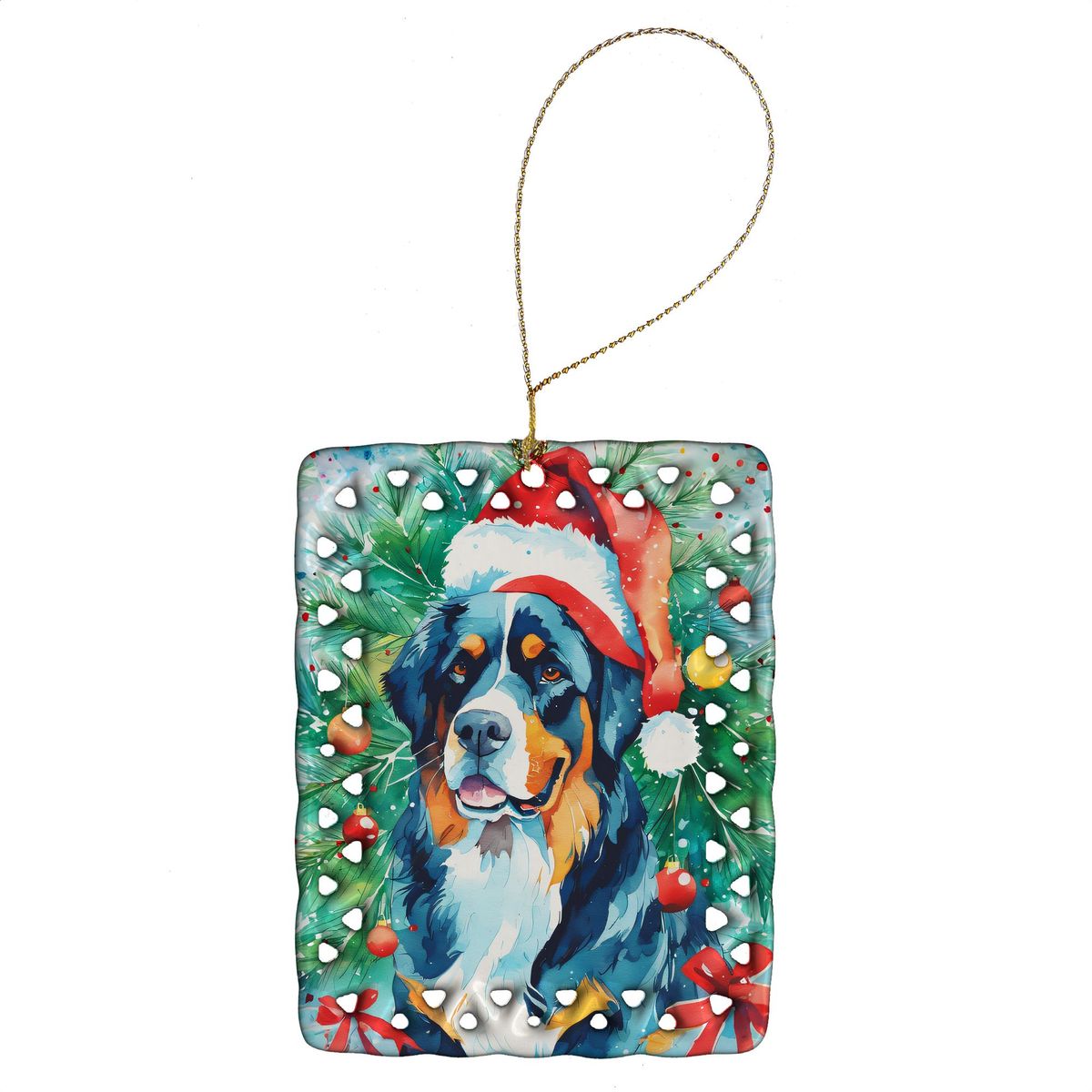 Bernese Mountain Dog Christmas Porcelain Ornament Christmas Tree Hanging Decorations For Home Christmas Holiday, Rectangle, Gift, Multicolor_maomaolike.com