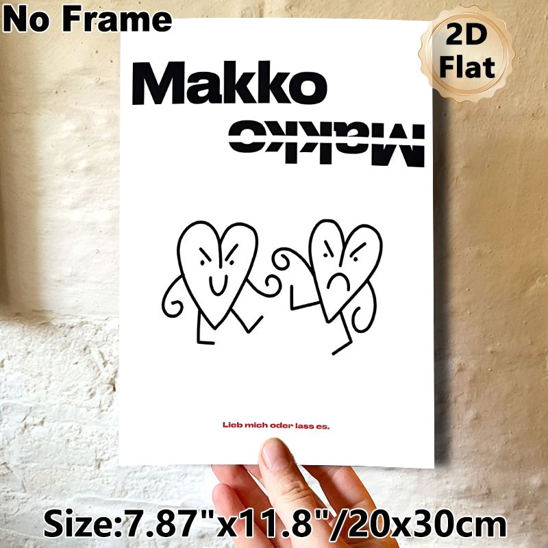 Cartoon Heart Themed Painting Poster, Minimalist Black & White Playful Anthropomorphic Hearts Poster, Quirky Expressive Design Ideal For Bedroom_maomaolike.com
