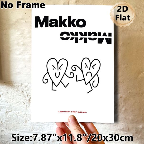 Cartoon Heart Themed Painting Poster, Minimalist Black & White Playful Anthropomorphic Hearts Poster, Quirky Expressive Design Ideal For Bedroom_maomaolike.com