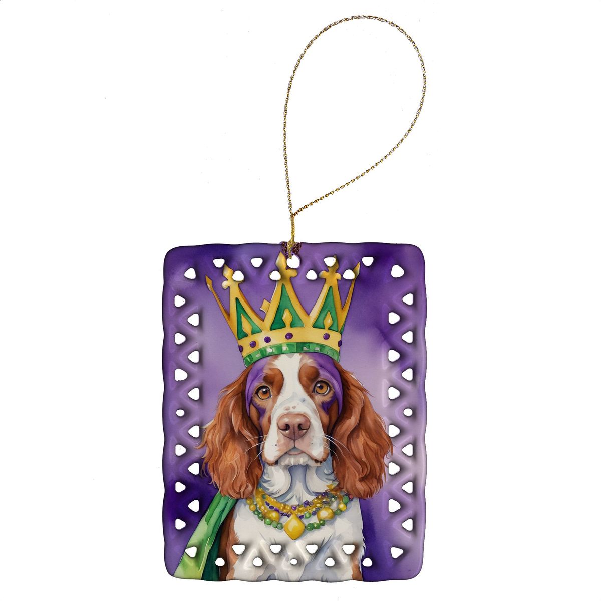 Welsh Springer Spaniel King Of Mardi Gras Porcelain Ornament Christmas Tree Hanging Decorations For Home Christmas Holiday, Rectangle, Gift, Multicolor_maomaolike.com