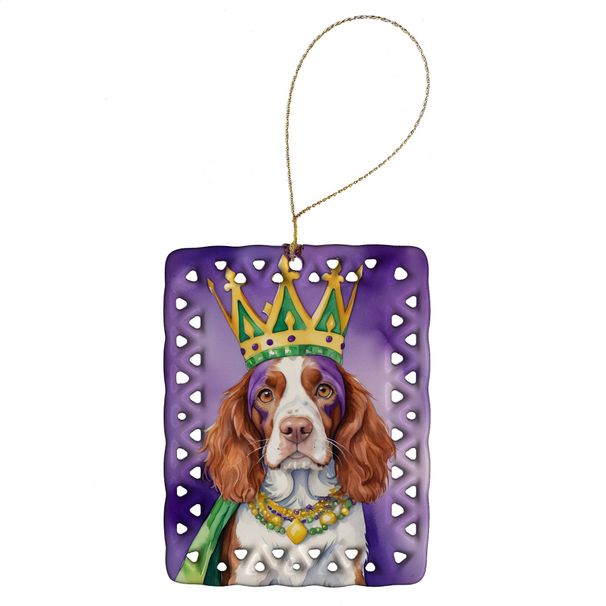 Welsh Springer Spaniel King Of Mardi Gras Porcelain Ornament Christmas Tree Hanging Decorations For Home Christmas Holiday, Rectangle, Gift, Multicolor_maomaolike.com