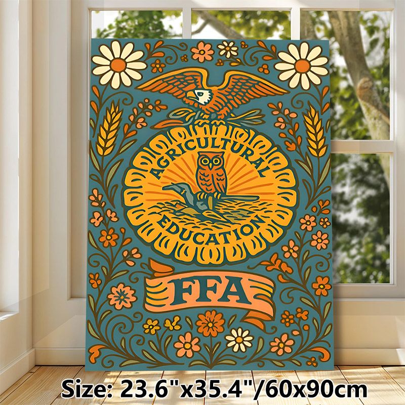 Agricultural Education FFA Themed Painting Poster, Vintage Folk Art Style Poster, Boho Floral & Wildlife Detailed Design, Ideal For Agricultural Study_maomaolike.com