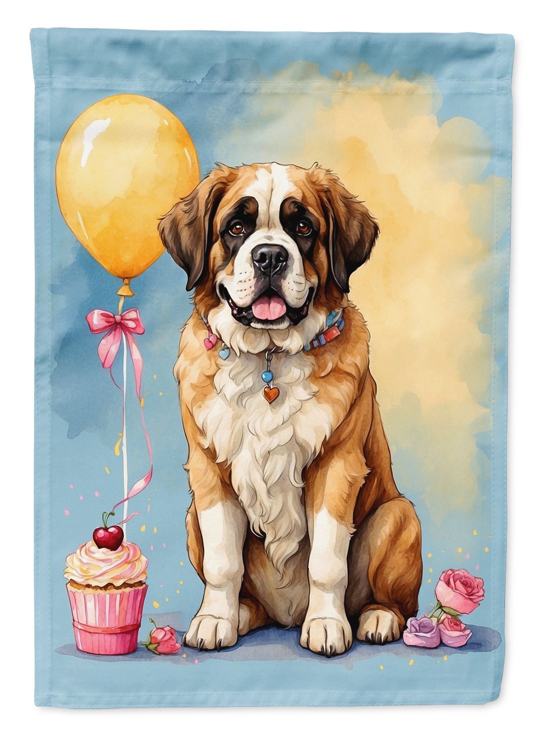 Saint Bernard Happy Birthday House Flag Large Porch Sleeve Pole Decorative Outside Yard Banner Artwork Wall Hanging, Polyester, House Size, Multicolor_maomaolike.com